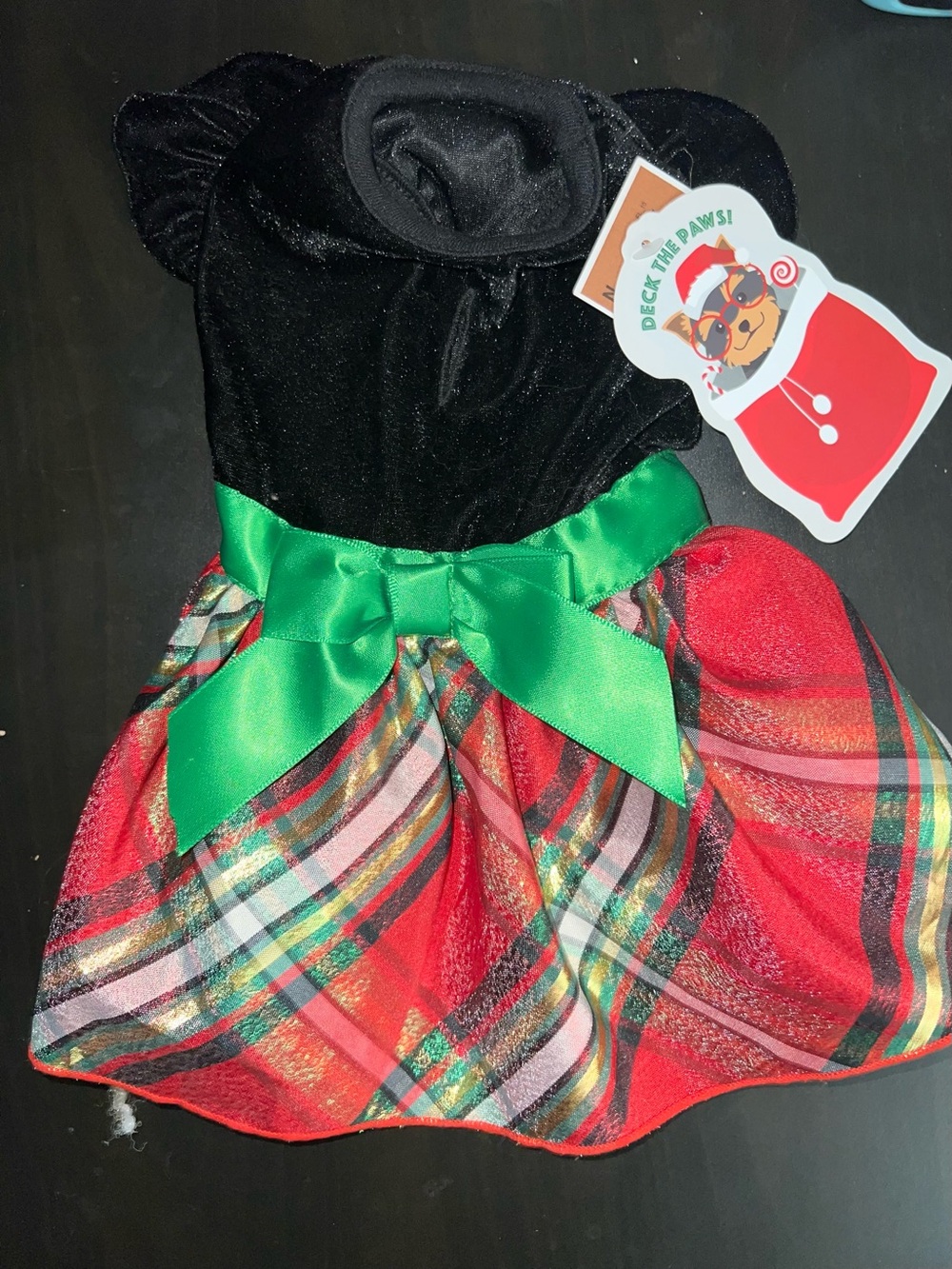 Deck the Paws 🐾 Holiday Plaid Pet Dress with Green Bow NWT